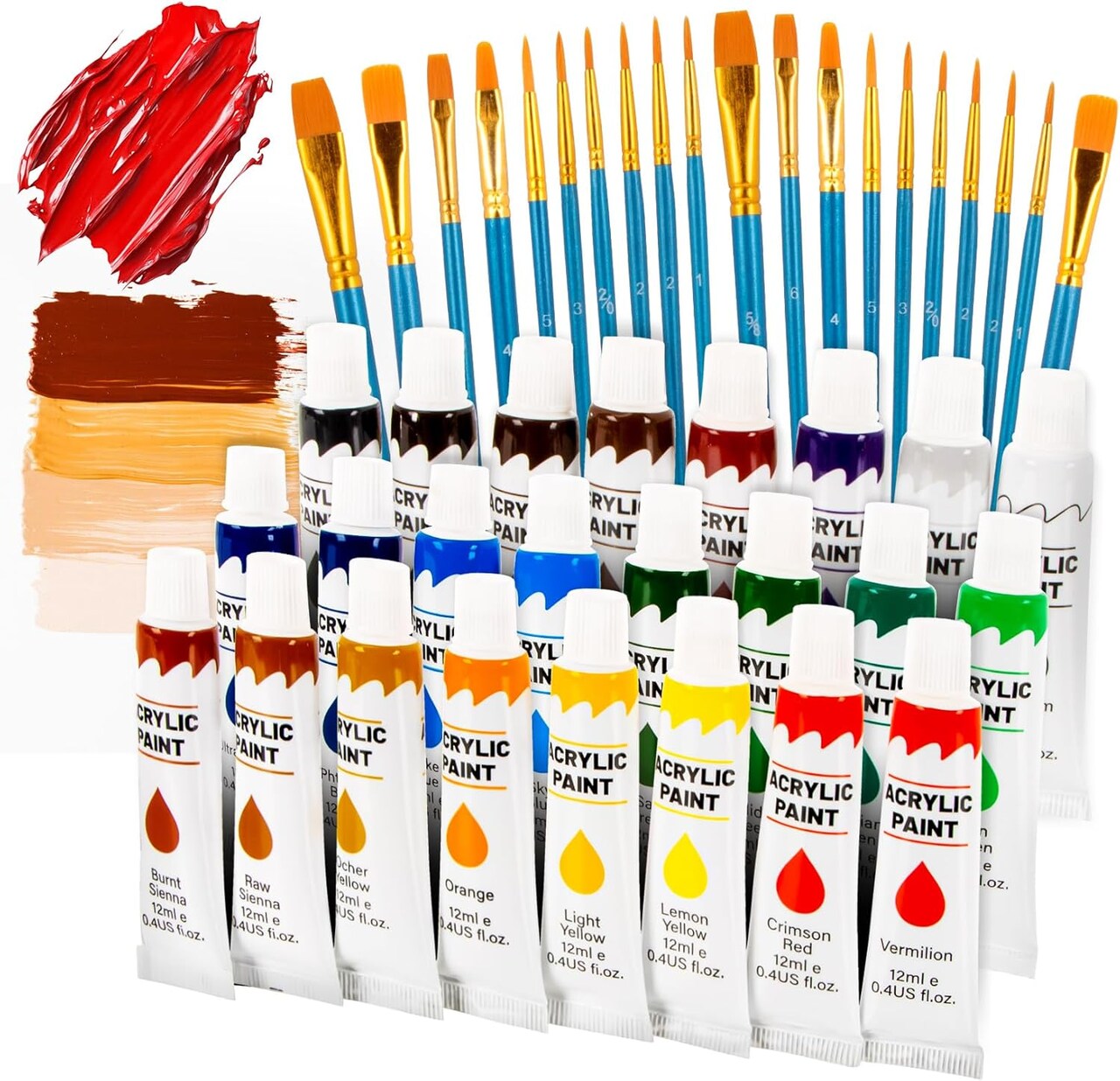 Acrylic Paint Set - 24 Colors Acrylic Paint with 20 Brushes,24 x 12ml Tubes